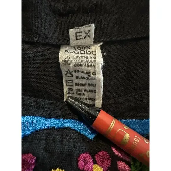 Handmade Mexican Floral Embroidered Top With Tie Back XL - Picture 7 of 7